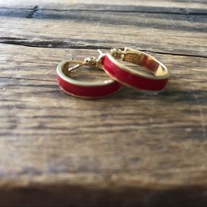 Vintage red enamel hoop earrings